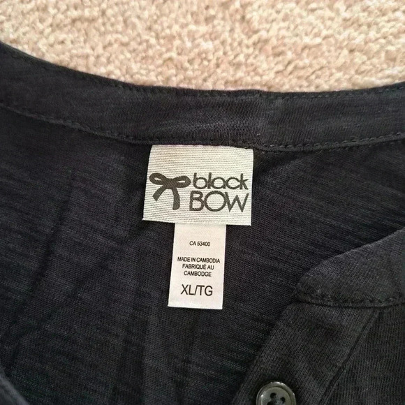 New! Black Bow Henley T-shirt XL Black Slub Knit Top Relaxed Fit Tee - Picture 9 of 10